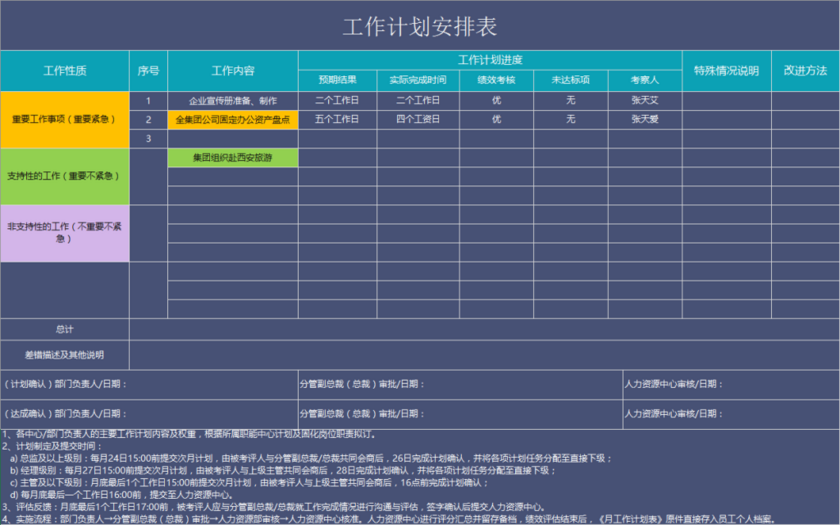 公司个人每日工作计划安排日报表月报表excel表格模板