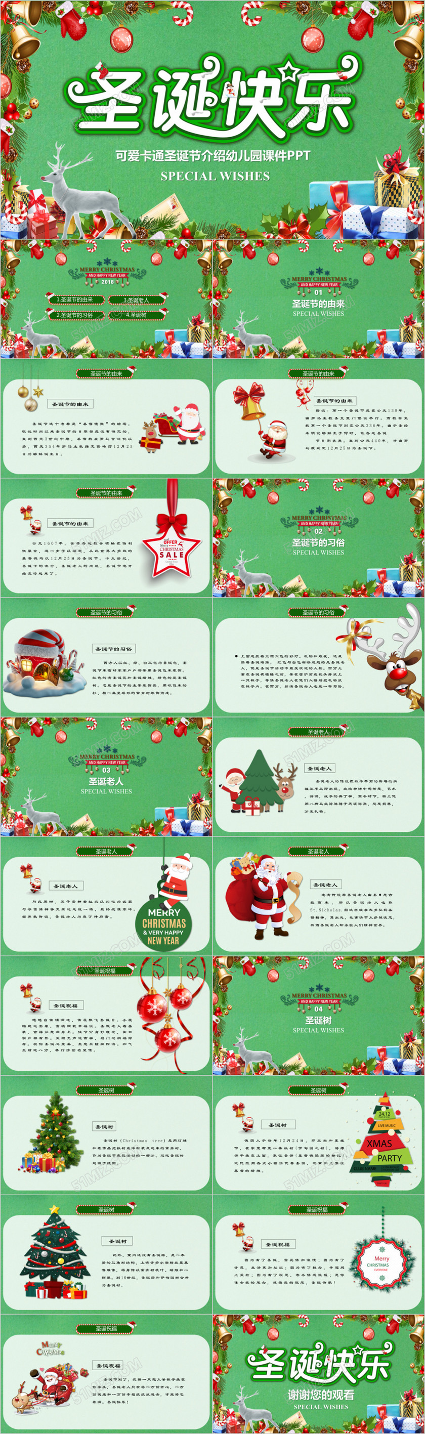 可爱卡通圣诞节介绍幼儿园课件ppt模版