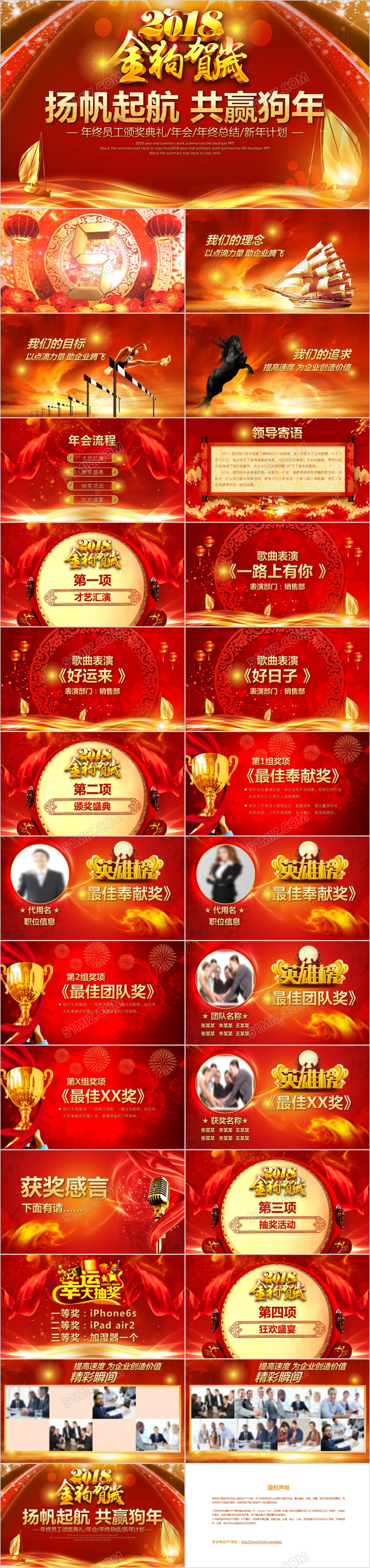 红色2018扬帆起航赢战狗年优秀员工颁奖典礼年会总结PPT模板 红色2018扬帆起航赢战狗年优秀员工颁奖典礼年会总结PPT模板