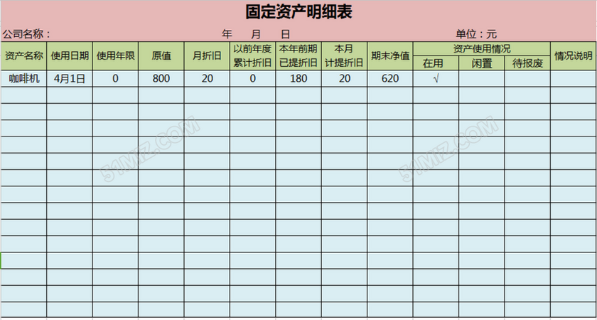 固定资产明细表模板