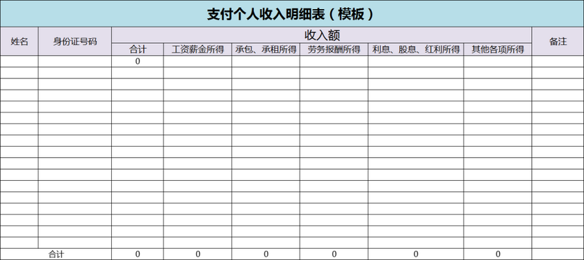 支付个人收入明细表模板