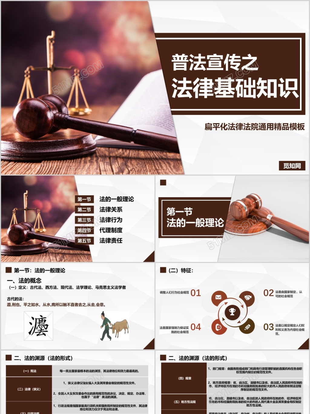 法律法院律师事务所商务风通用扁平风法律宣传ppt模板