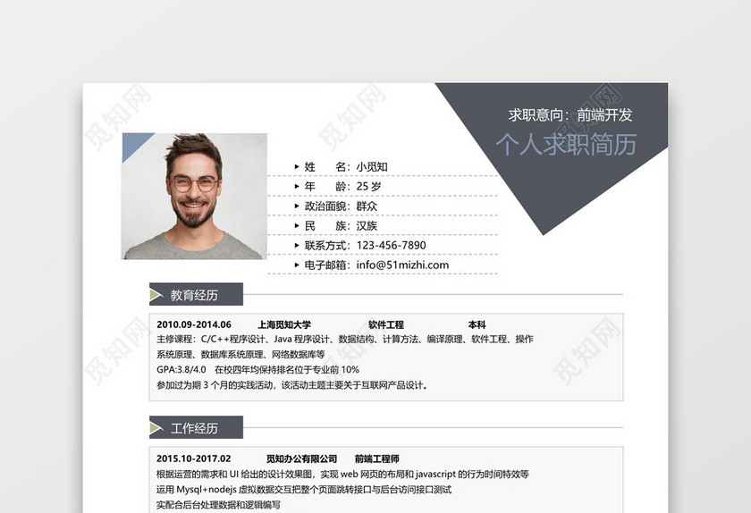 深灰经典商务风前端开发求职简历word简历模板
深灰经典商务风前端开发求职简历word简历模板