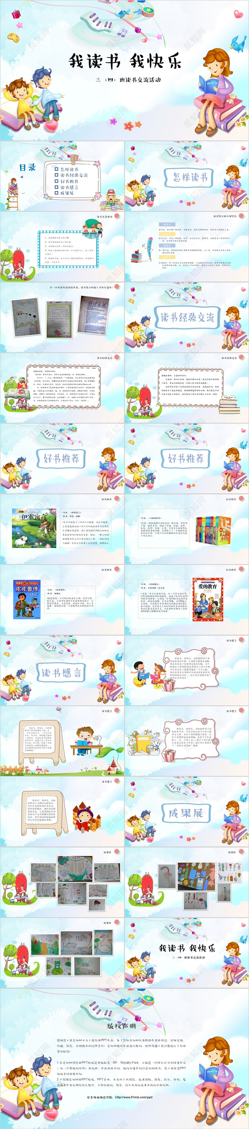 > 当前作品  觅知网提供小学生读书交流主题班会ppt模板  供会员免费