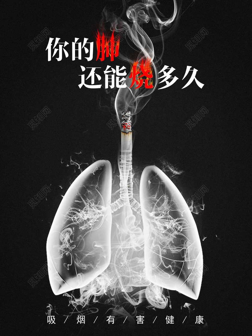 黑色烟雾肺合成香烟吸烟有害健康环保公益海报