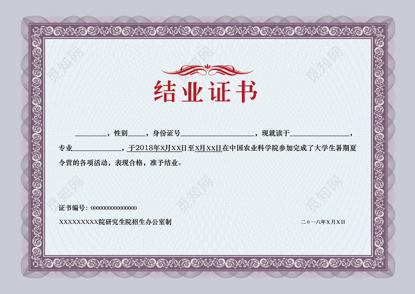 大学生暑假夏令营结业证书下载-设计模板-觅知网
