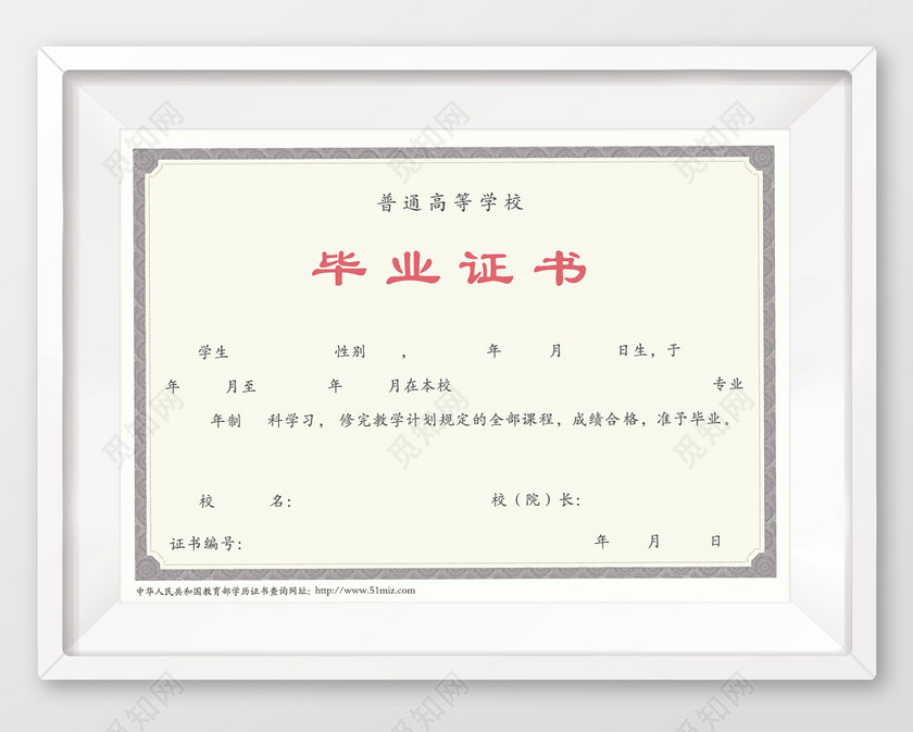 矢量普通高等学校毕业证书