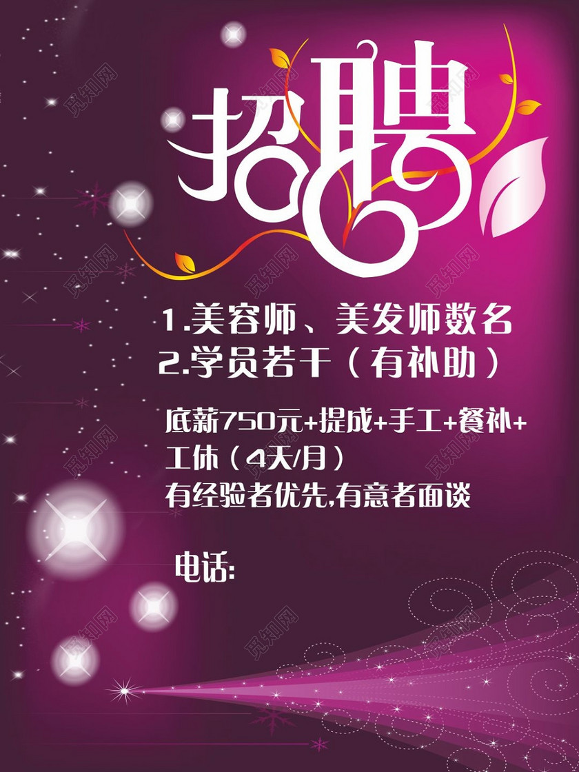 美容师美容院招聘简章海报设计