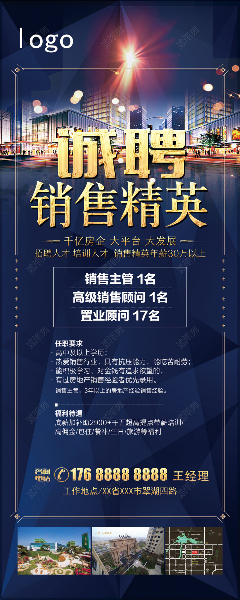 诚聘销售精英房地产招聘展架