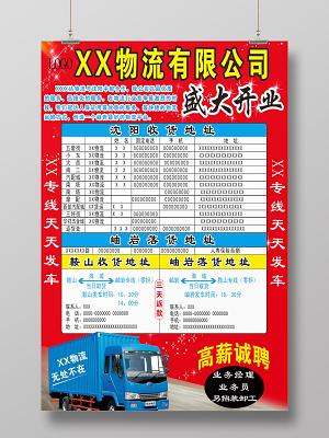 红色快递物流公司开业展架海报设计