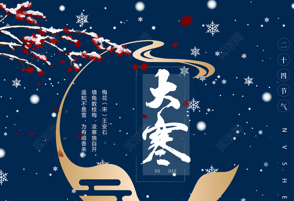 蓝色星空唯美二十四节气大寒海报