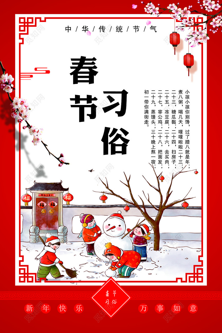 春节习俗宣传海报
