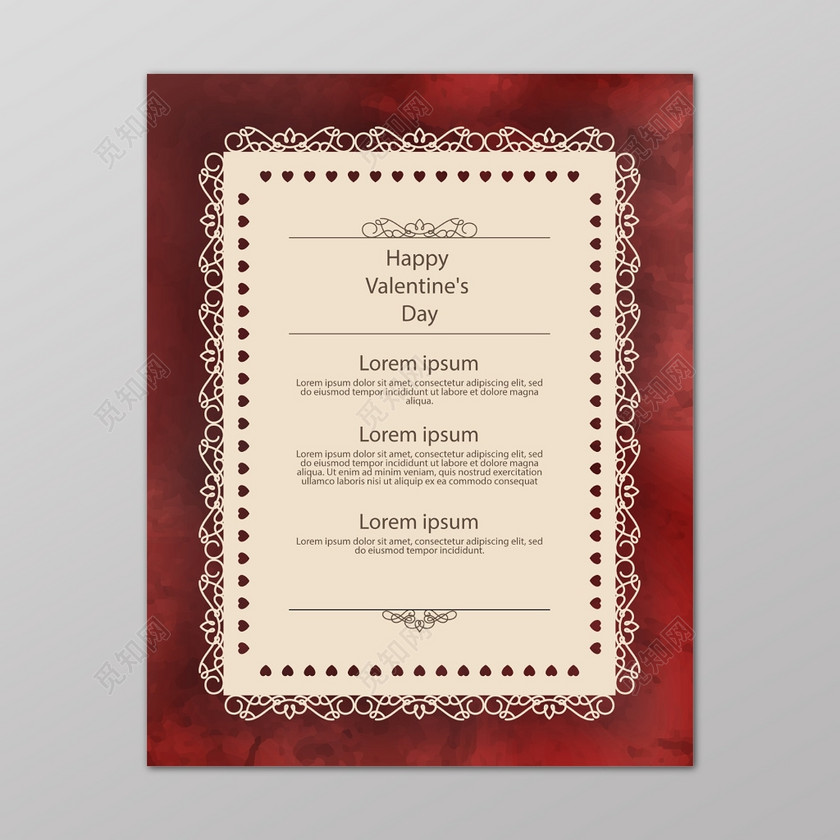 红色优雅复古情人节英文菜单下载-设计模板-觅知网