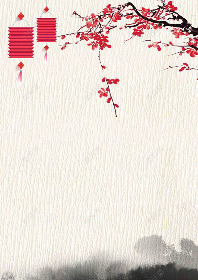 中国风水墨画灯笼新年春节贺卡信纸海报