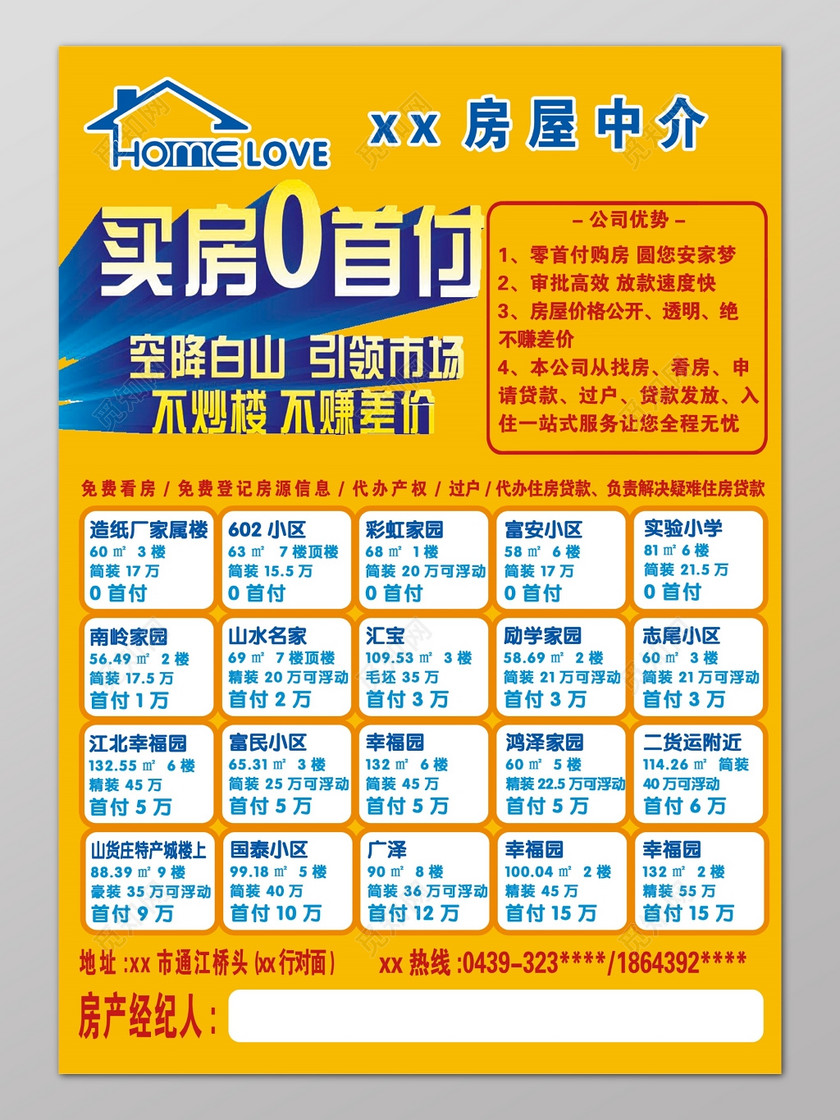 橙色房屋中介租房宣传单房源宣传单买房海报
