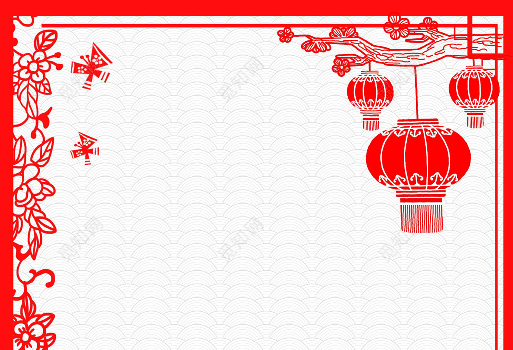 剪纸中国风小猪花卉边框2019猪年新年春节信纸贺卡