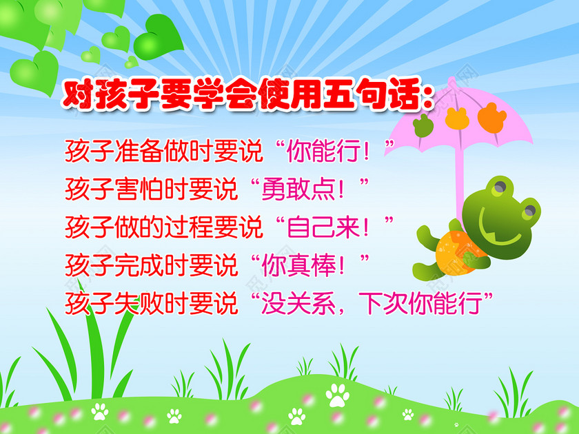 幼儿园教育理念对孩子要学会使用五句话展板