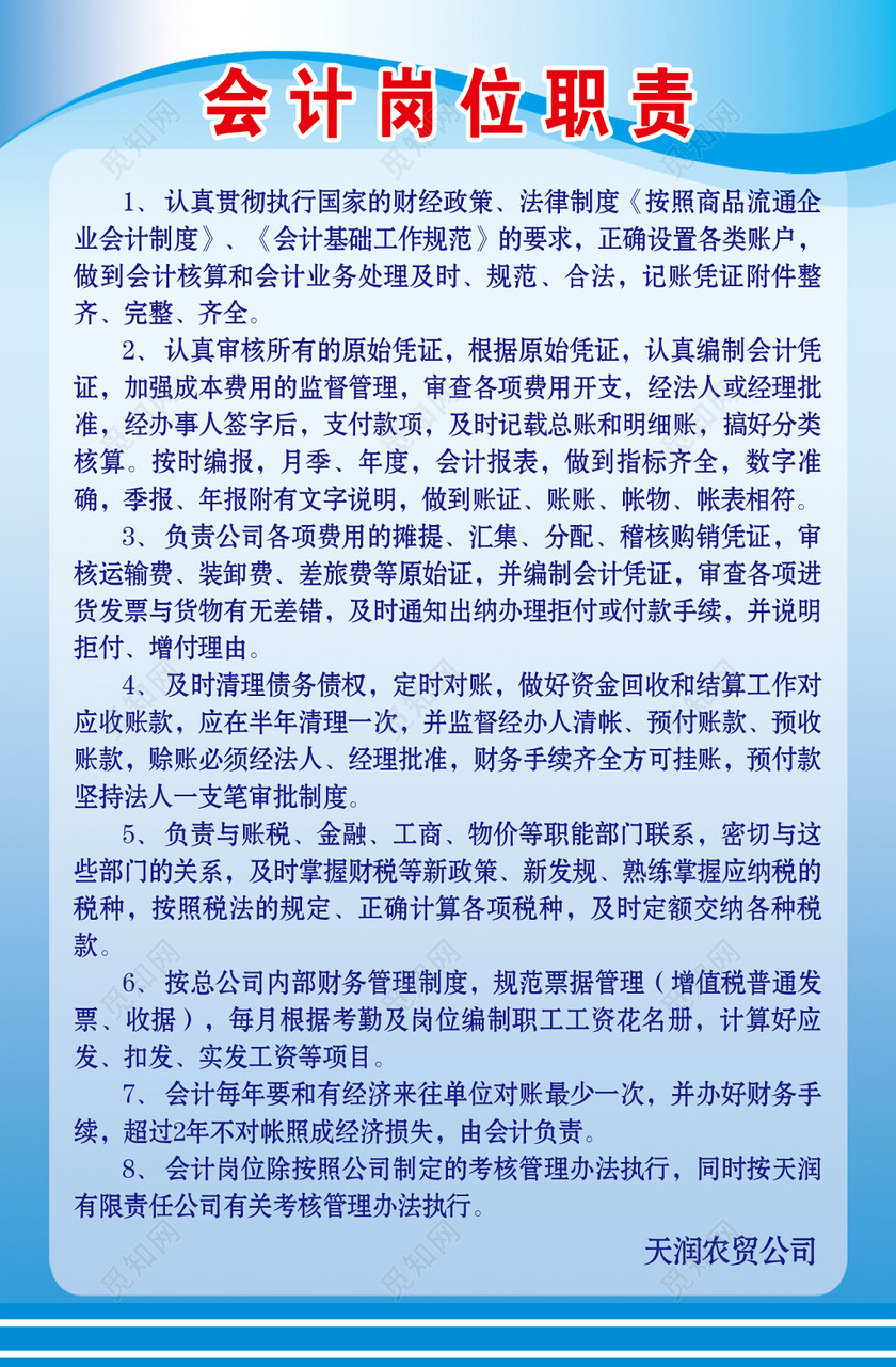 会计岗位职责蓝色商务海报