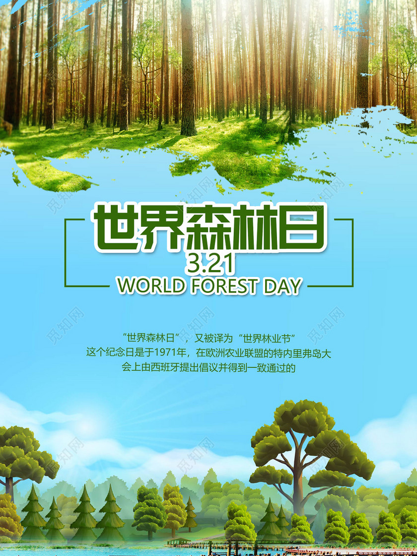 简洁清新世界森林日321保护森林公益海报