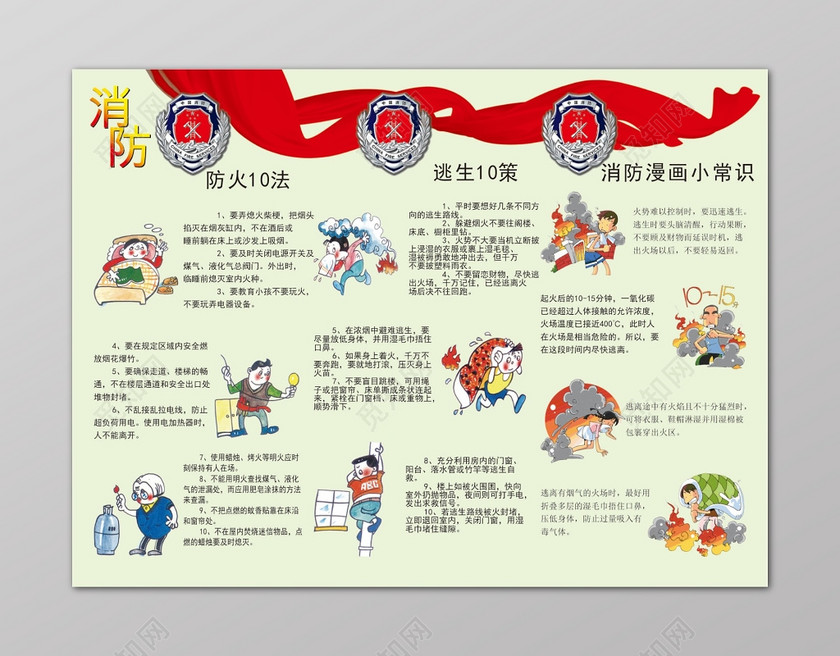 消防常识小漫画消防十法逃生十法消防安全宣传栏