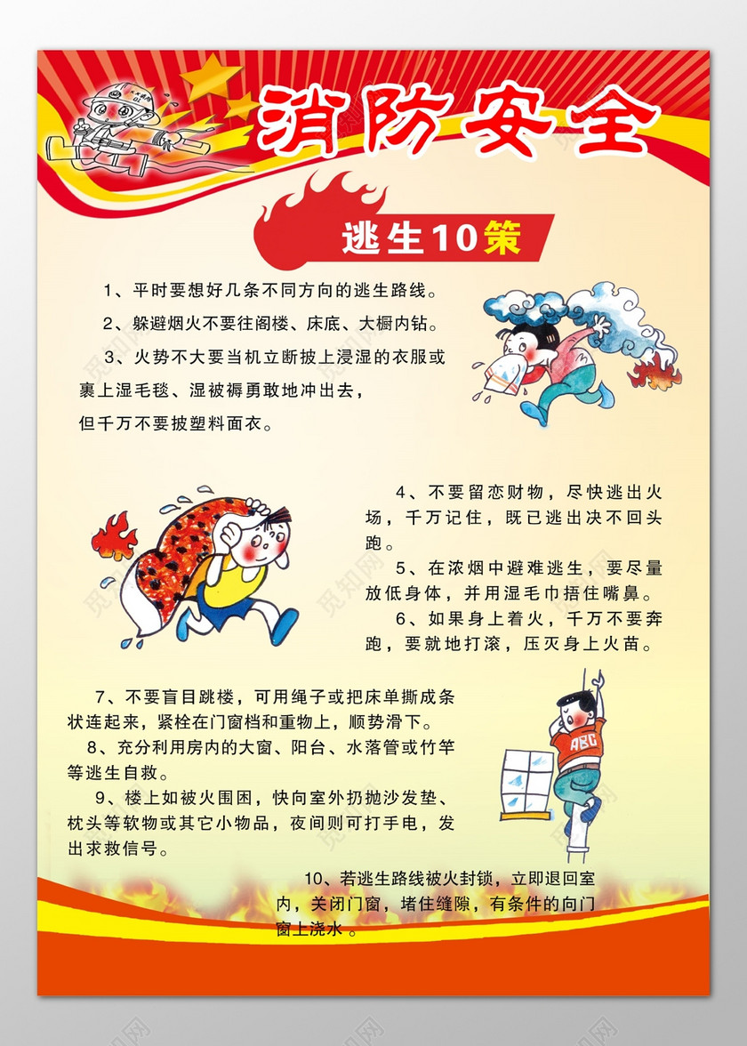 逃生方法消防安全119安全意识宣传栏