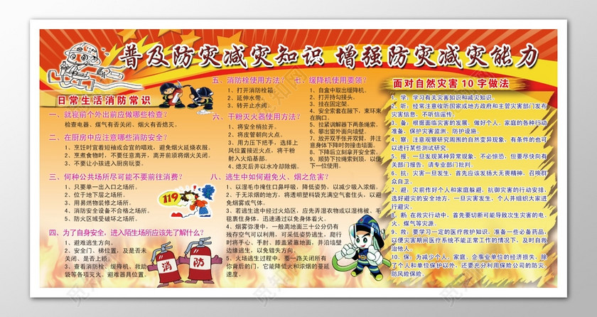 防灾减灾知识火灾消防安全知识普及宣传栏展板文化墙