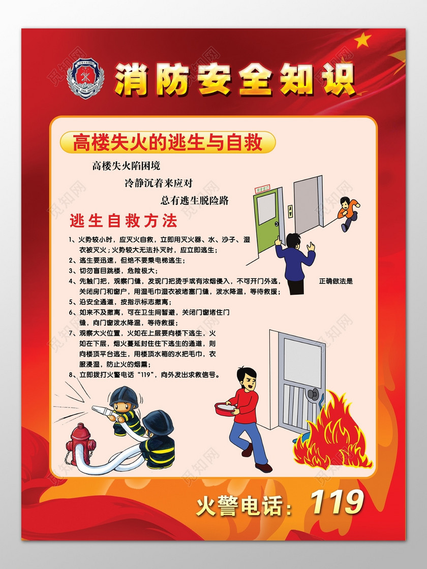 消防安全知识高楼自救119安全意识宣传栏