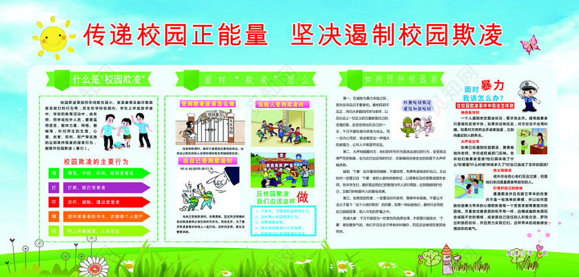校园安全传递正能量校园暴力抵制宣传栏