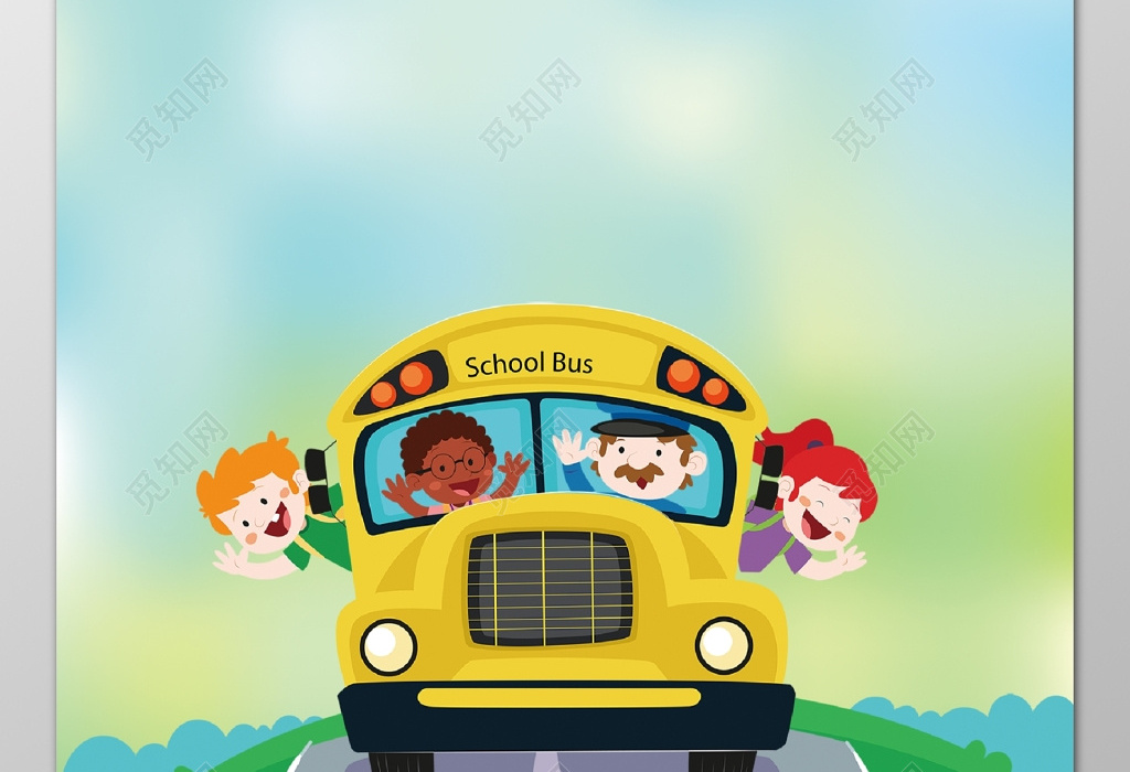 幼儿卡通可爱校车儿童幼儿园背景模板