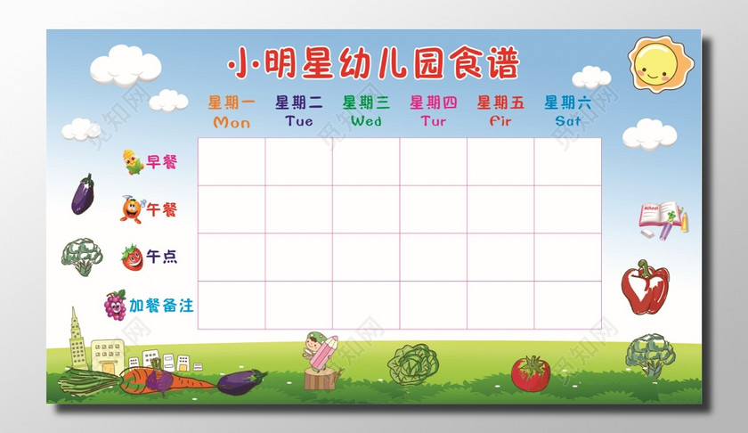 幼儿园食谱卡通展板