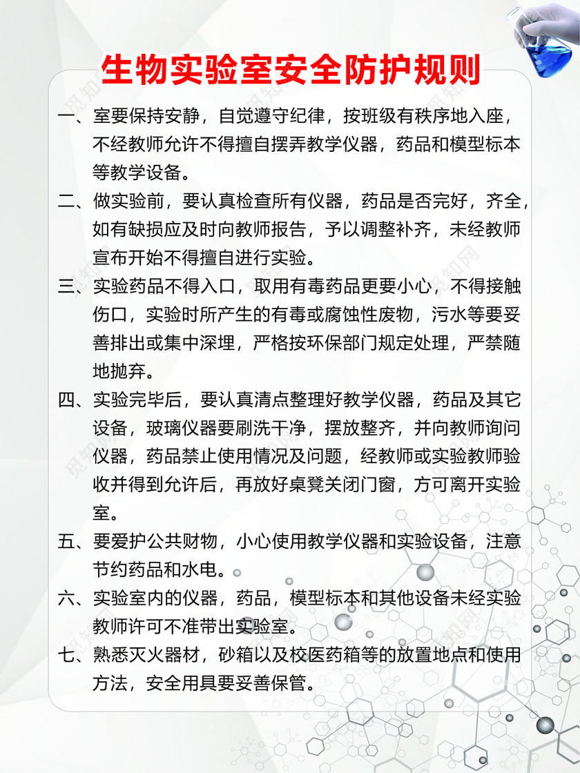 学校生物实验室安全防护规则专人管理制度牌