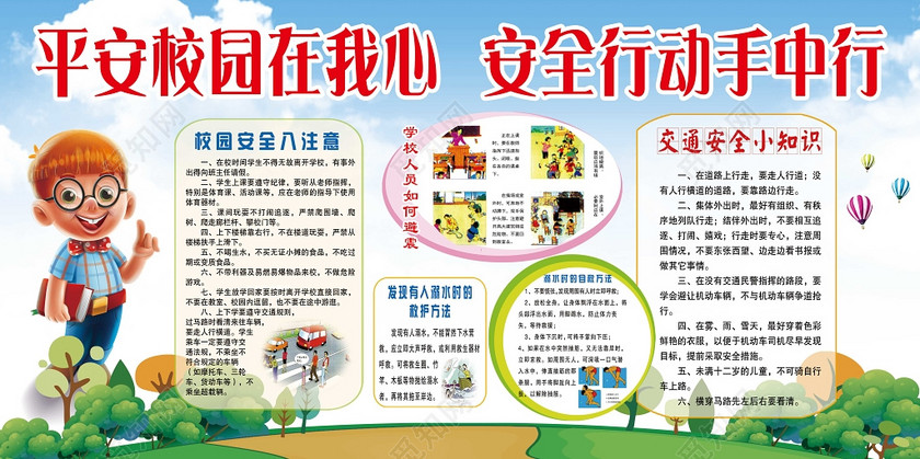 校园安全展板平安校园在我心安全行动手中行交通安全