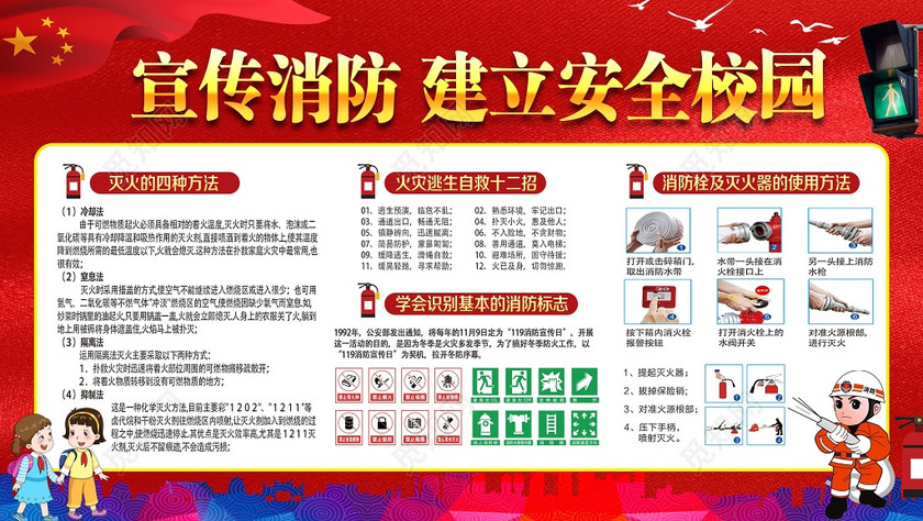 校园安全展板宣传消防建立安全校园灭火逃生