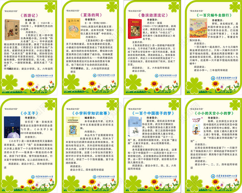 学校好书书目推荐展板