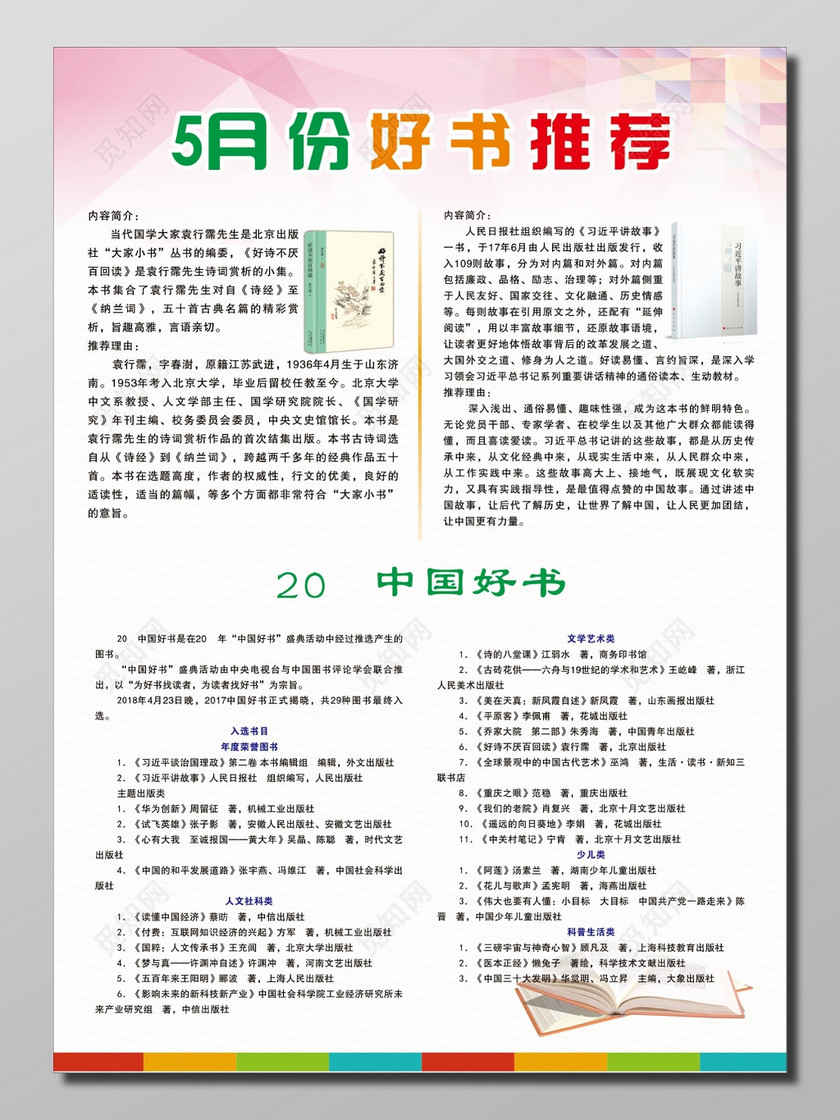 阅读好书推荐中国好书内容推介展板