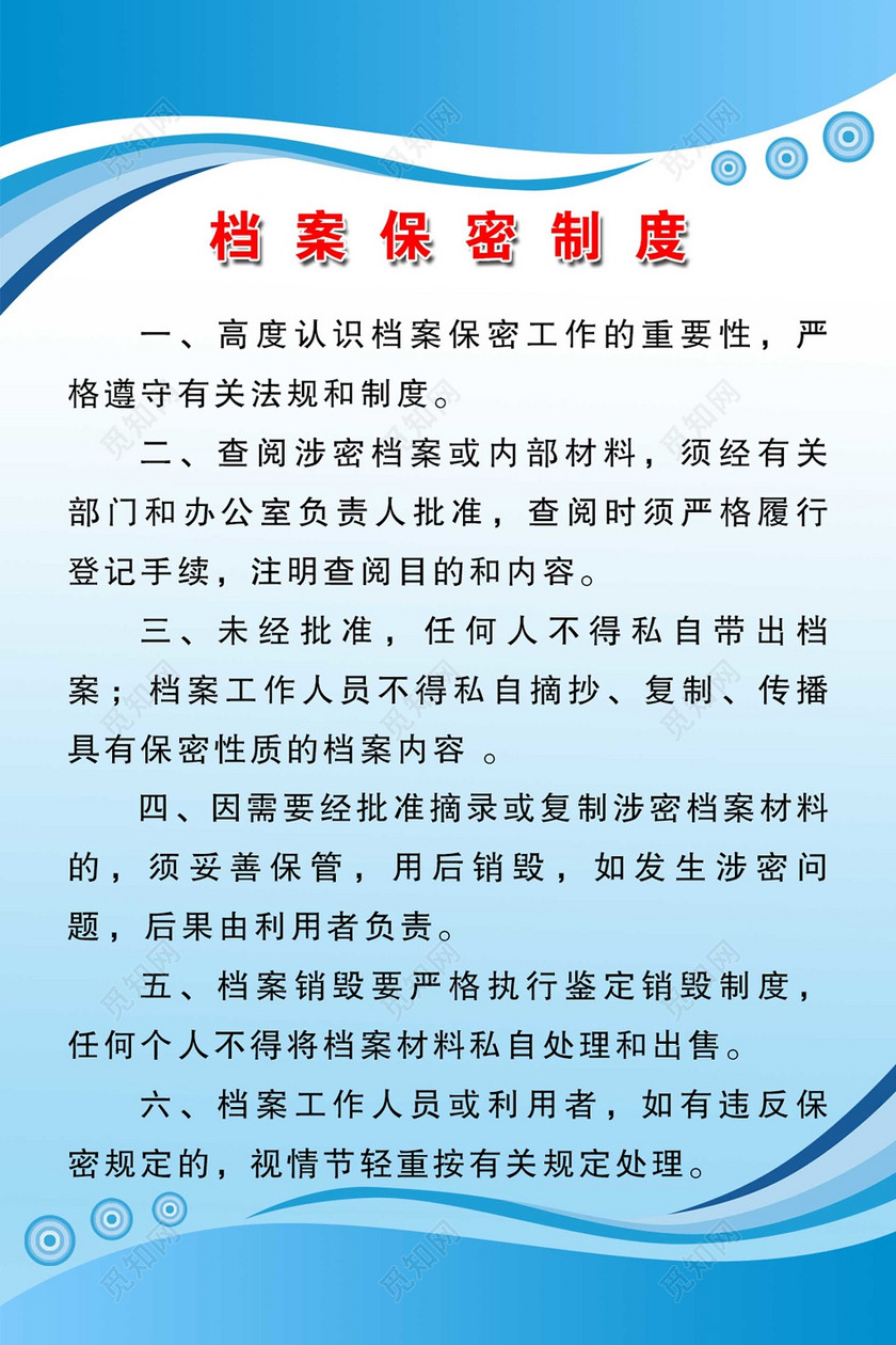 工作管理制度公司工作制度档案保密制度简单蓝色波纹制度牌