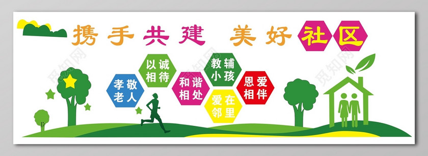 携手共建美好社区卡通展板设计