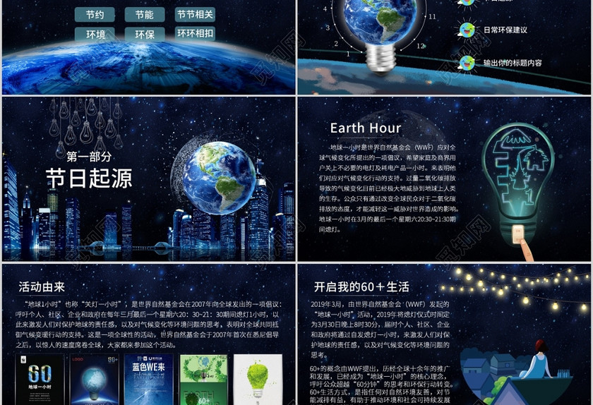 2019蓝色科技地球关灯熄灯一小时公益ppt模板