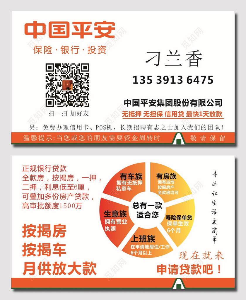 中国平安保险信用贷款名片下载-设计模板-觅知