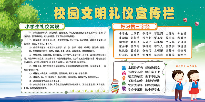 校园文明礼仪宣传栏好习惯三字经展板