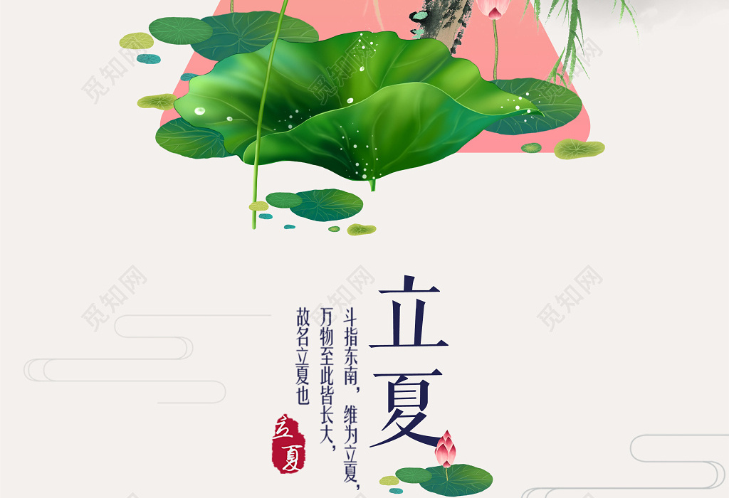 二十四节气立夏中国风荷花背景宣传海报