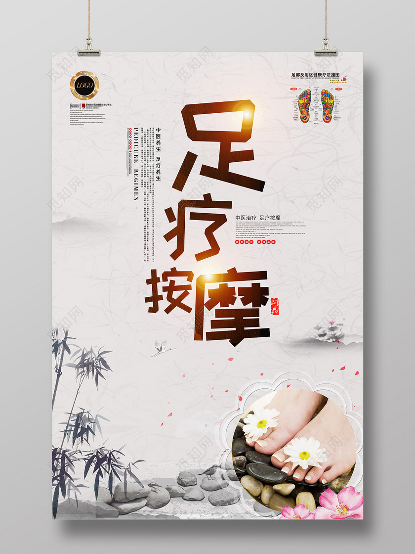 中国风唯美中医养生足疗按摩海报