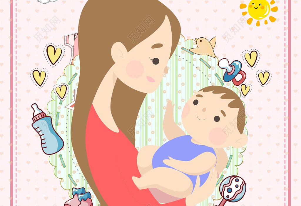 母婴胎教育儿知识中国母乳喂养日粉色卡通宣传海报