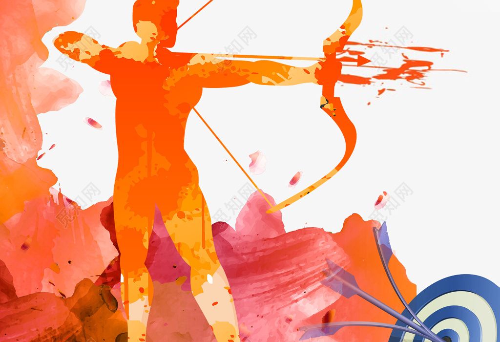 彩色喷溅背景健身射箭挑战赛海报