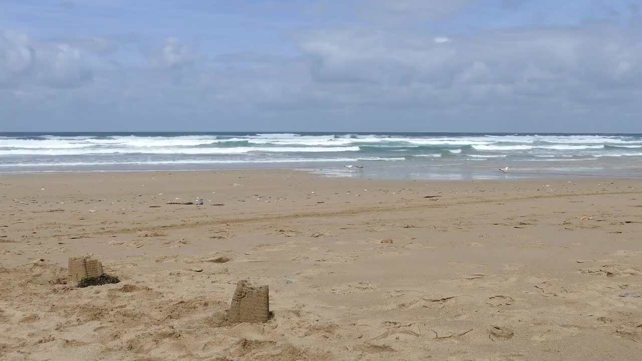 海滩 沙子城堡 海波 冲浪 沙 城堡 假期 海洋 夏天