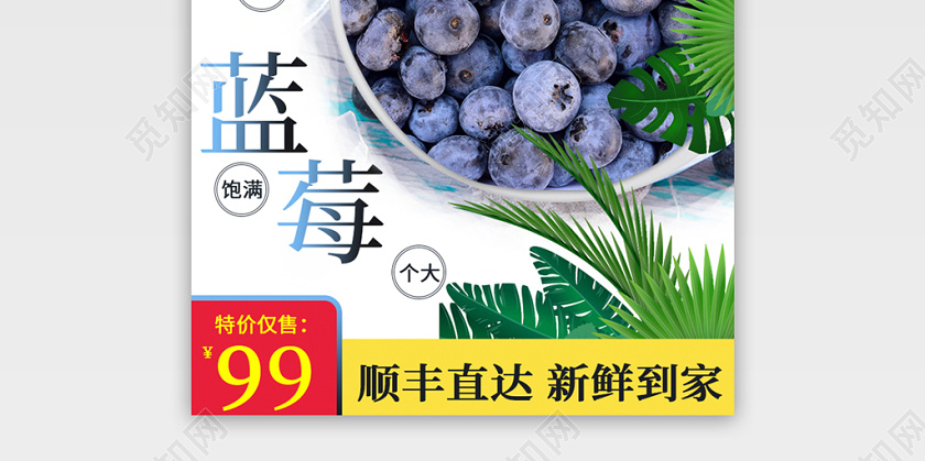 蓝色自然风主图框直通车促销活动蓝莓水果美食食物通用类主图