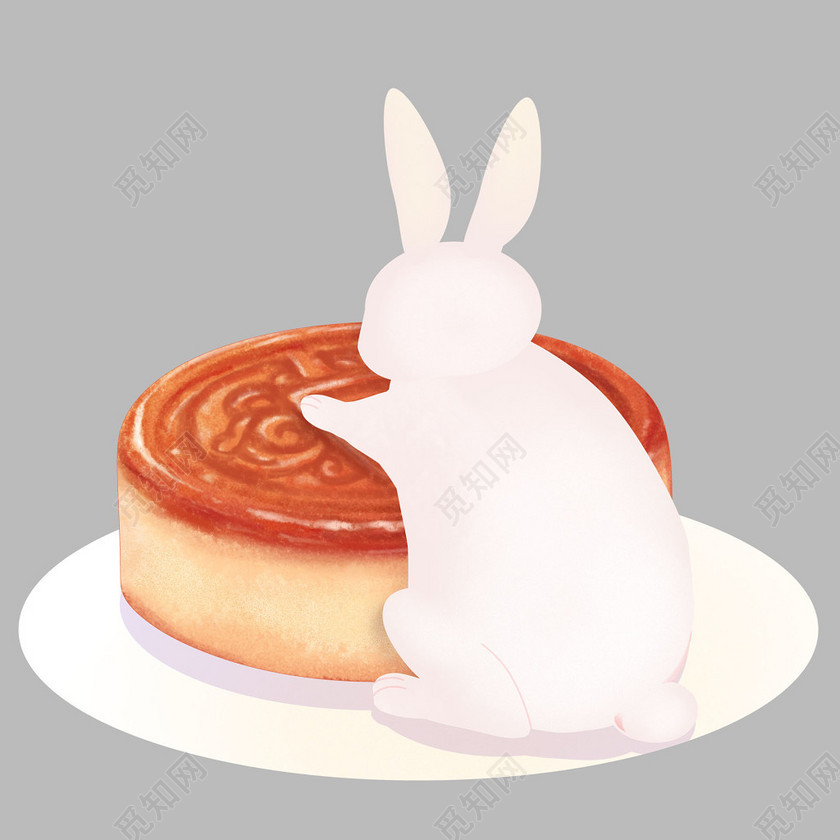 中秋节一碟兔子月饼插画素材