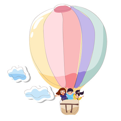 六一儿童节儿童白云热气球卡通素材