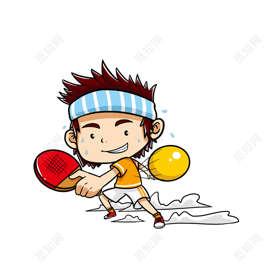 卡通手绘运动员打乒乓球