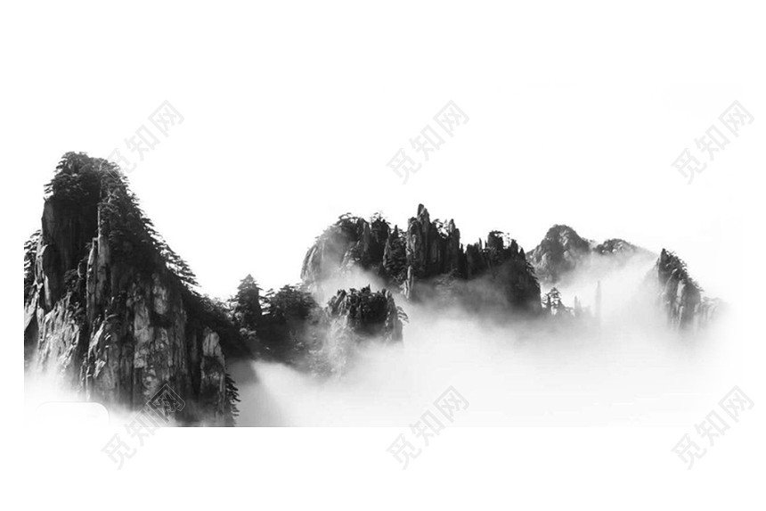 黑白山色水墨山水国画元素图片素材免费下载_觅知网